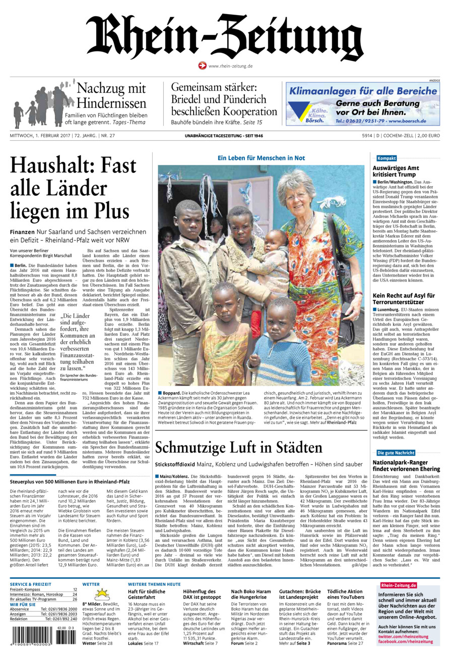 Rhein-Zeitung Kreis Cochem-Zell vom Mittwoch, 01.02.2017