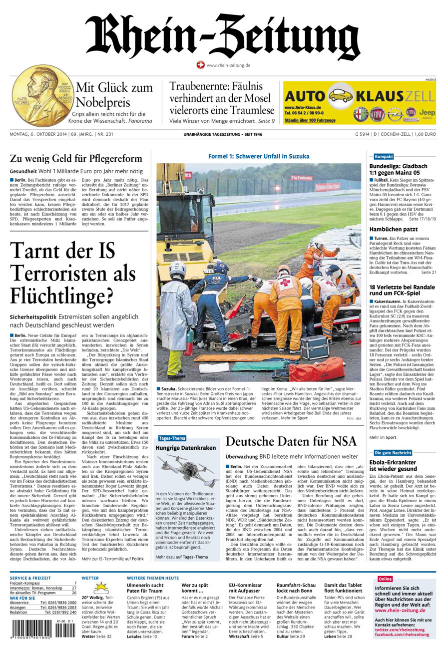 Rhein-Zeitung Kreis Cochem-Zell vom Montag, 06.10.2014