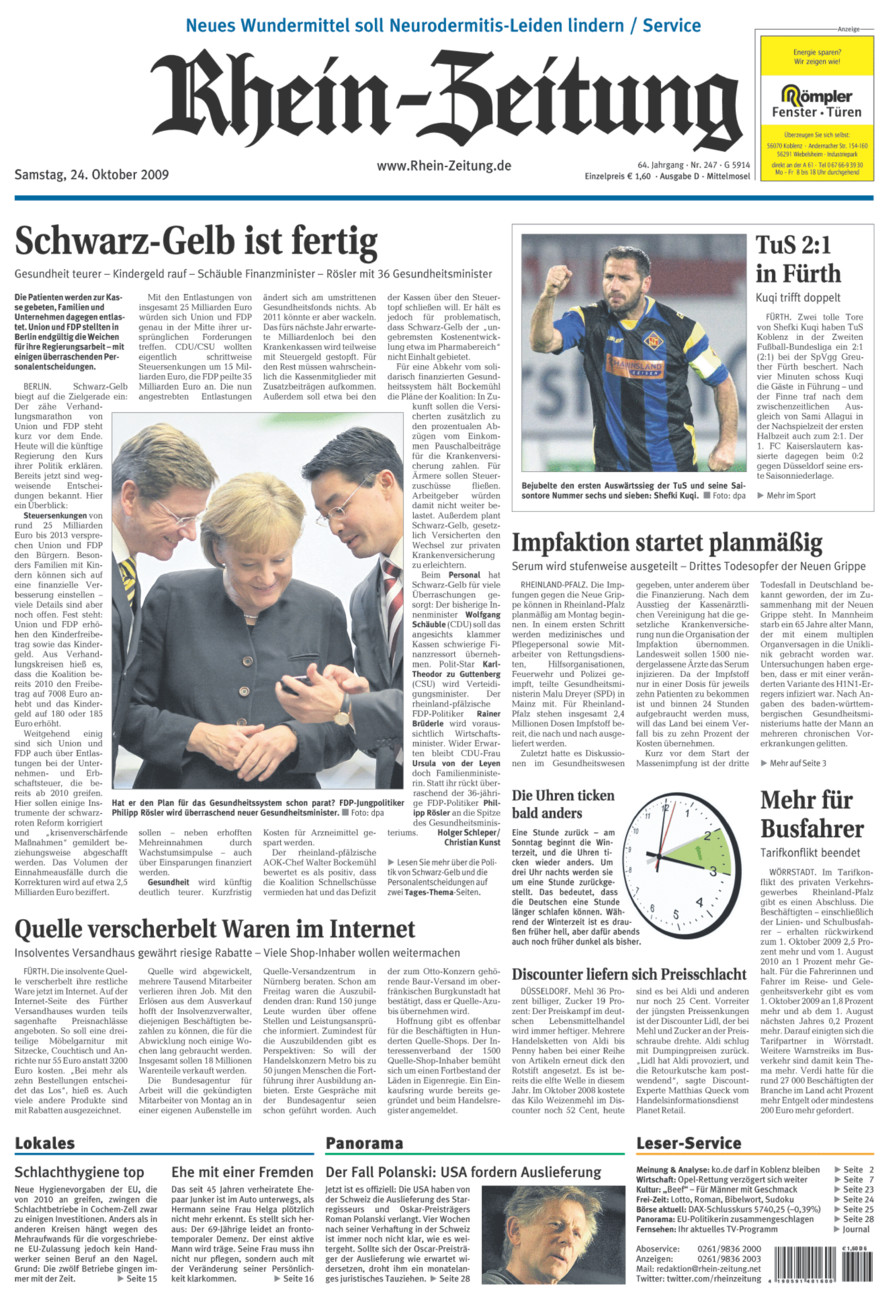 Rhein-Zeitung Kreis Cochem-Zell vom Samstag, 24.10.2009