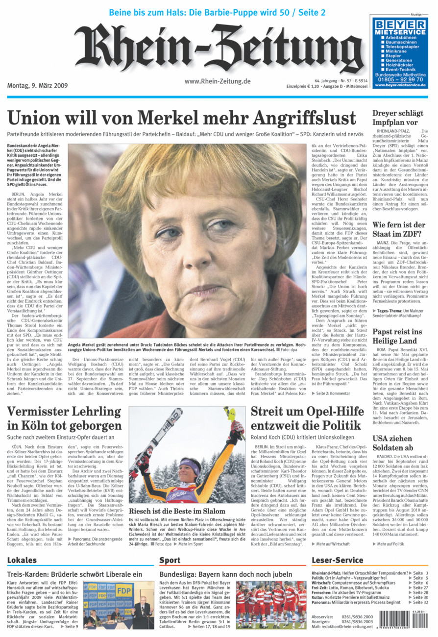Rhein-Zeitung Kreis Cochem-Zell vom Montag, 09.03.2009