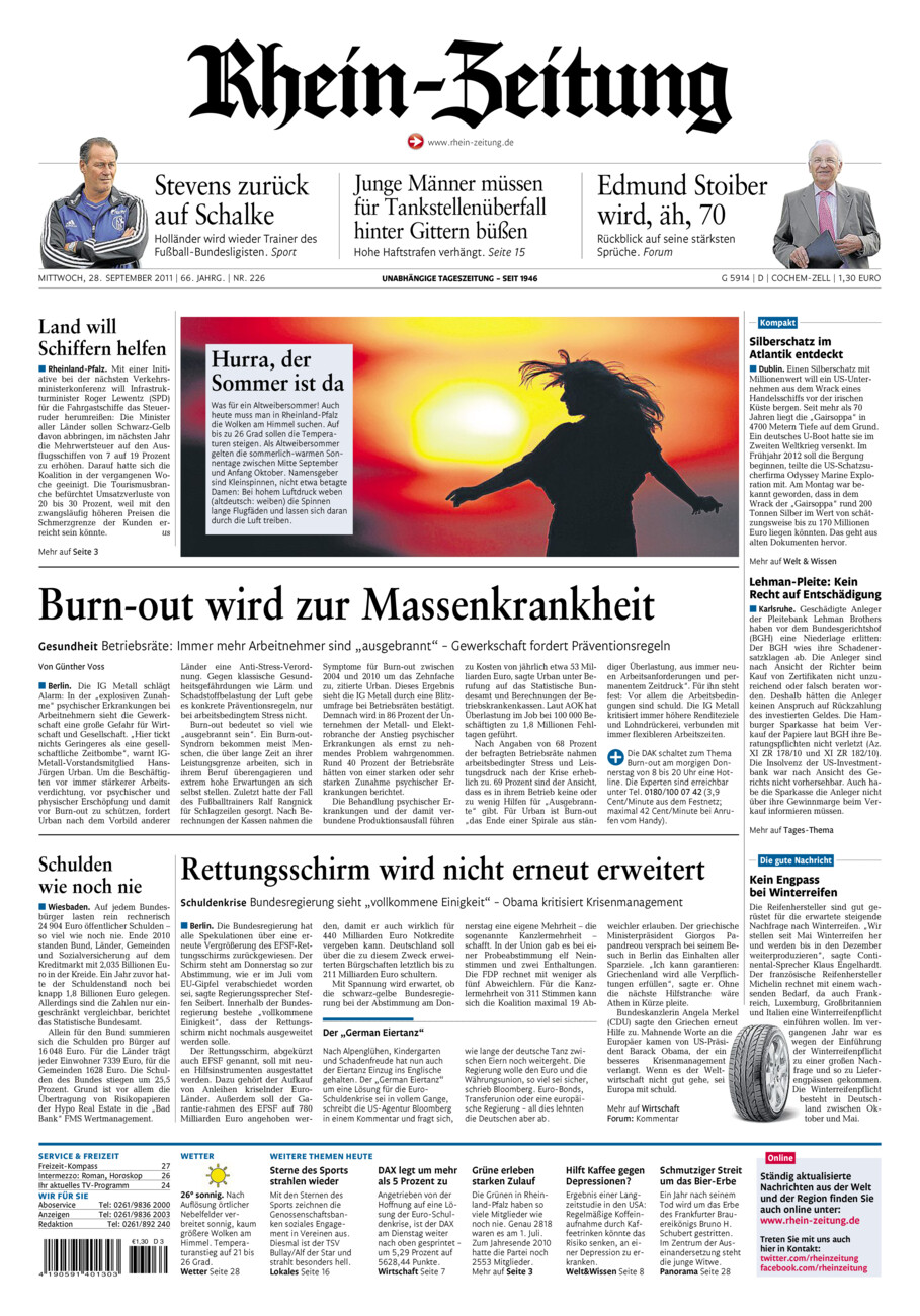 Rhein-Zeitung Kreis Cochem-Zell vom Mittwoch, 28.09.2011