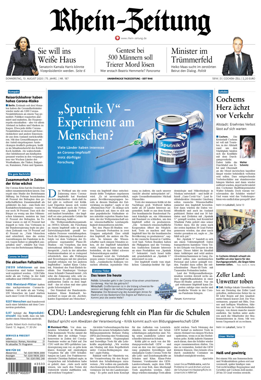 Rhein-Zeitung Kreis Cochem-Zell vom Donnerstag, 13.08.2020