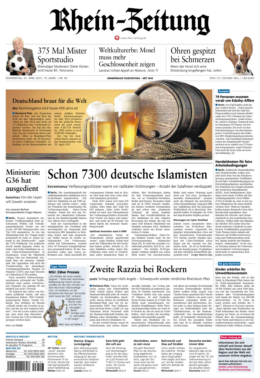 Rhein-Zeitung Kreis Cochem-Zell vom Donnerstag, 23.04.2015