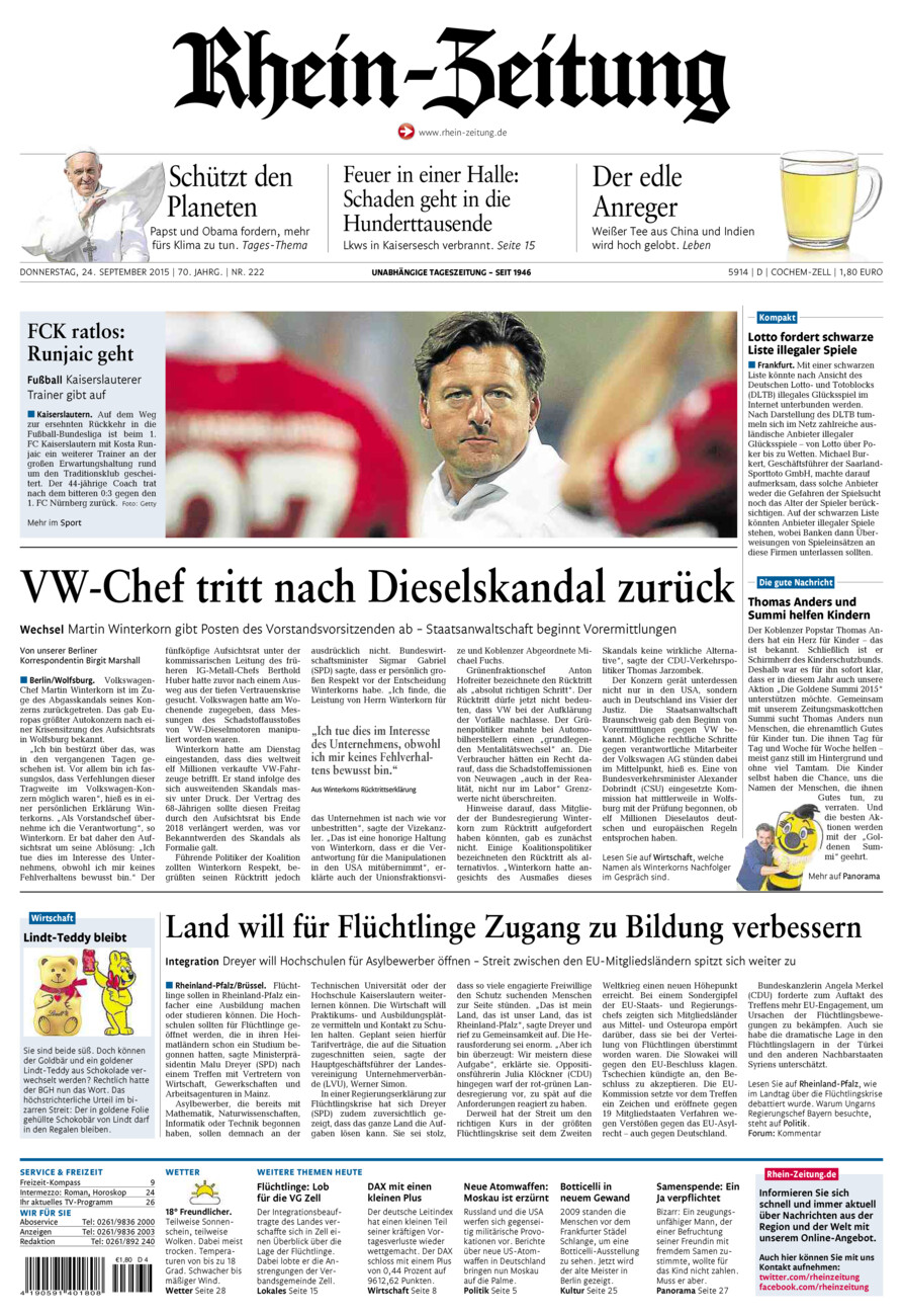 Rhein-Zeitung Kreis Cochem-Zell vom Donnerstag, 24.09.2015