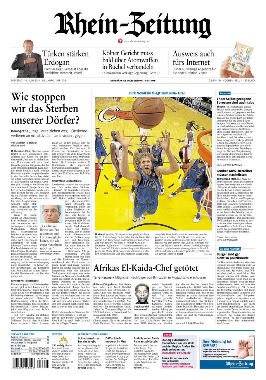 Rhein-Zeitung Kreis Cochem-Zell vom Dienstag, 14.06.2011