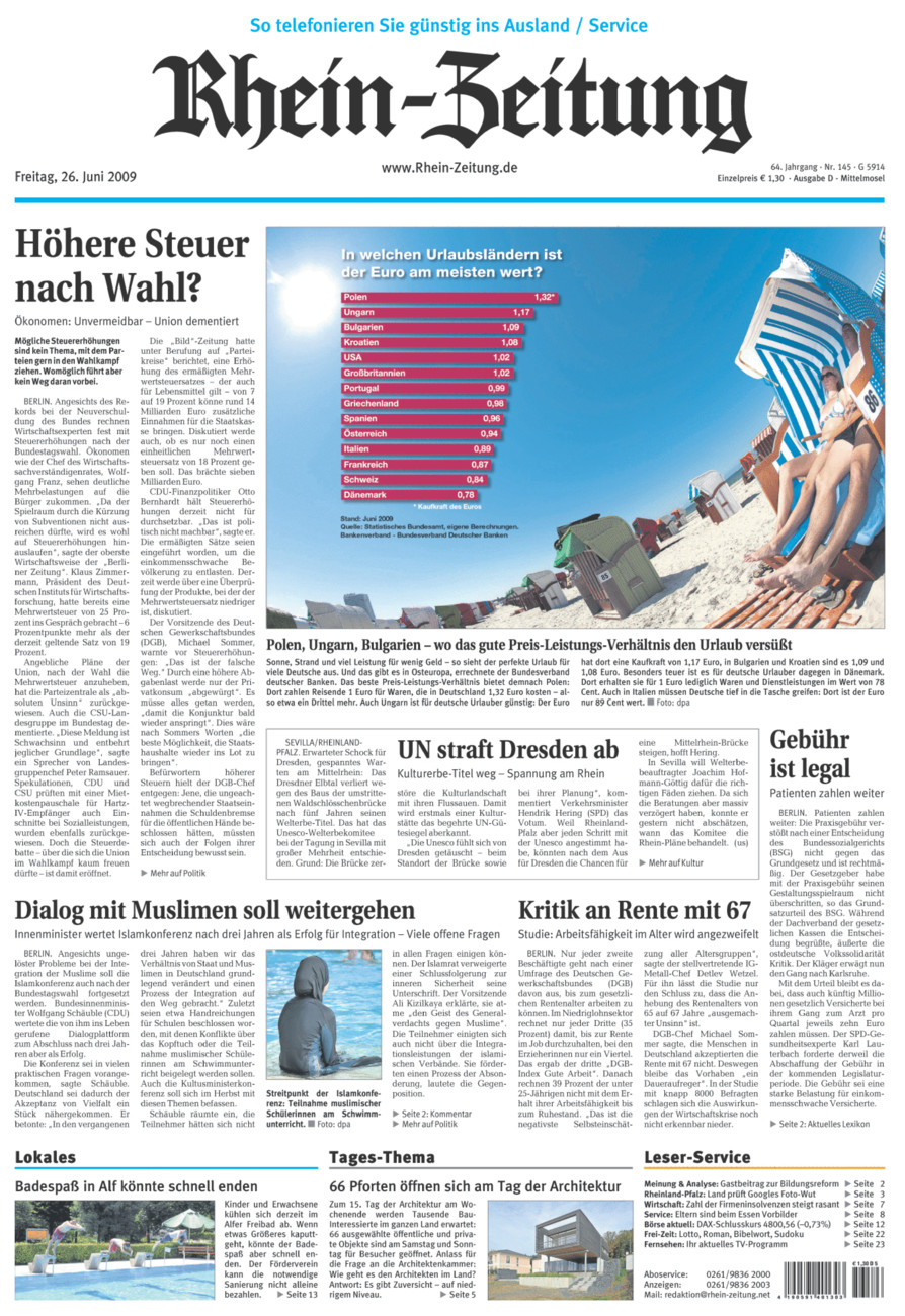 Rhein-Zeitung Kreis Cochem-Zell vom Freitag, 26.06.2009