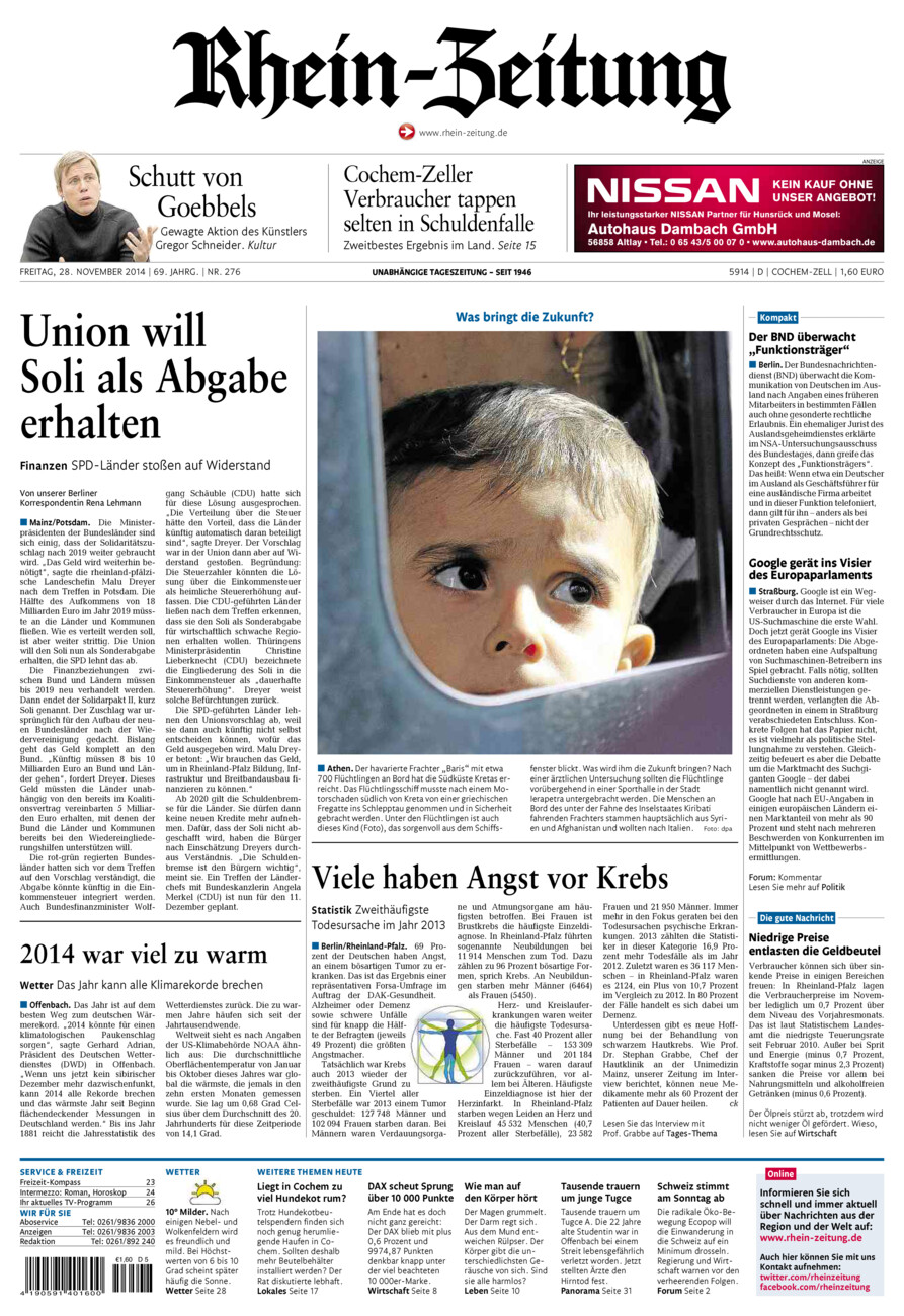 Rhein-Zeitung Kreis Cochem-Zell vom Freitag, 28.11.2014