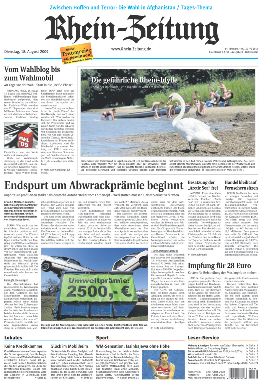 Rhein-Zeitung Kreis Cochem-Zell vom Dienstag, 18.08.2009