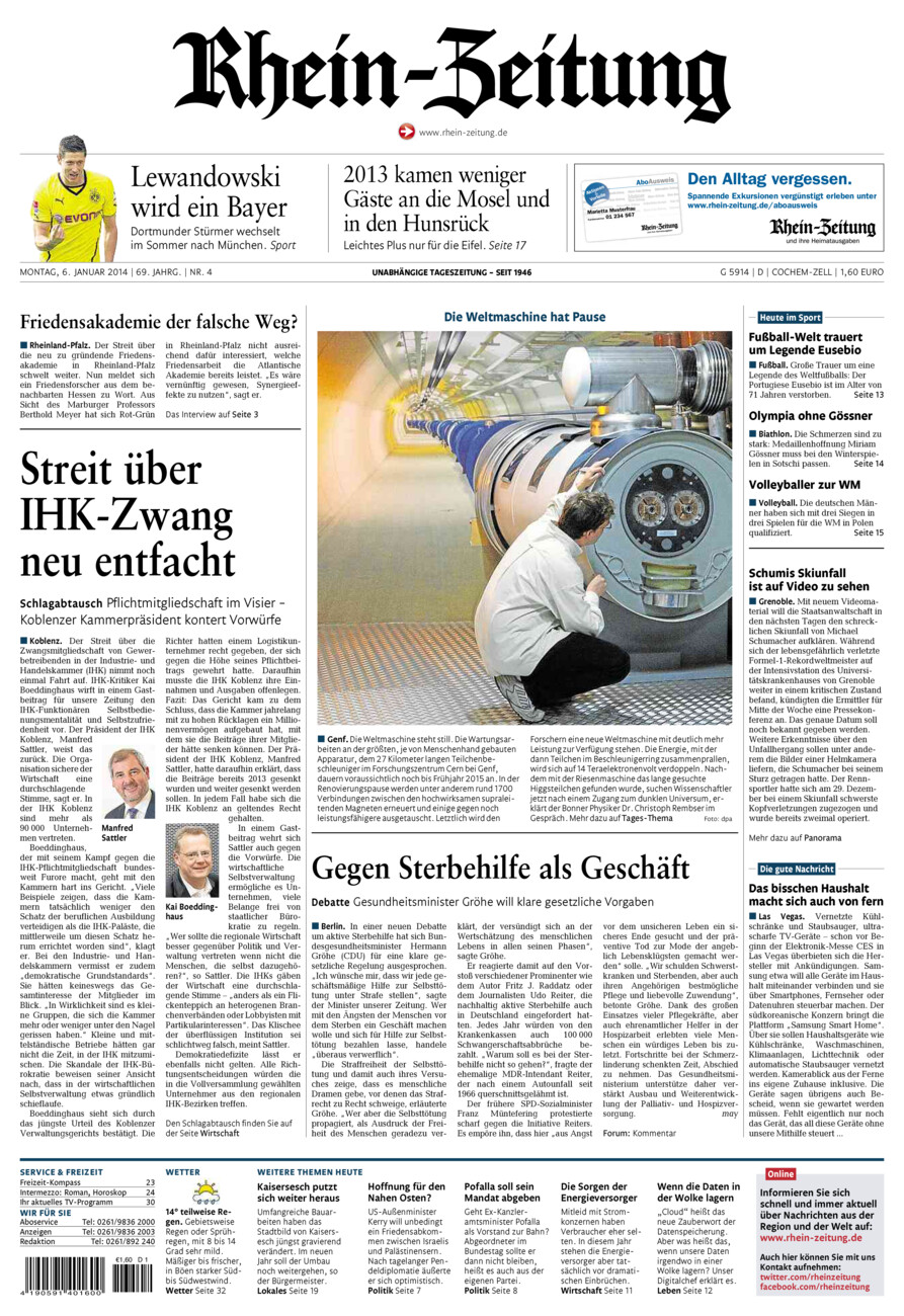 Rhein-Zeitung Kreis Cochem-Zell vom Montag, 06.01.2014