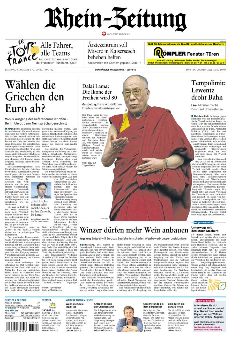 Rhein-Zeitung Kreis Cochem-Zell vom Samstag, 04.07.2015