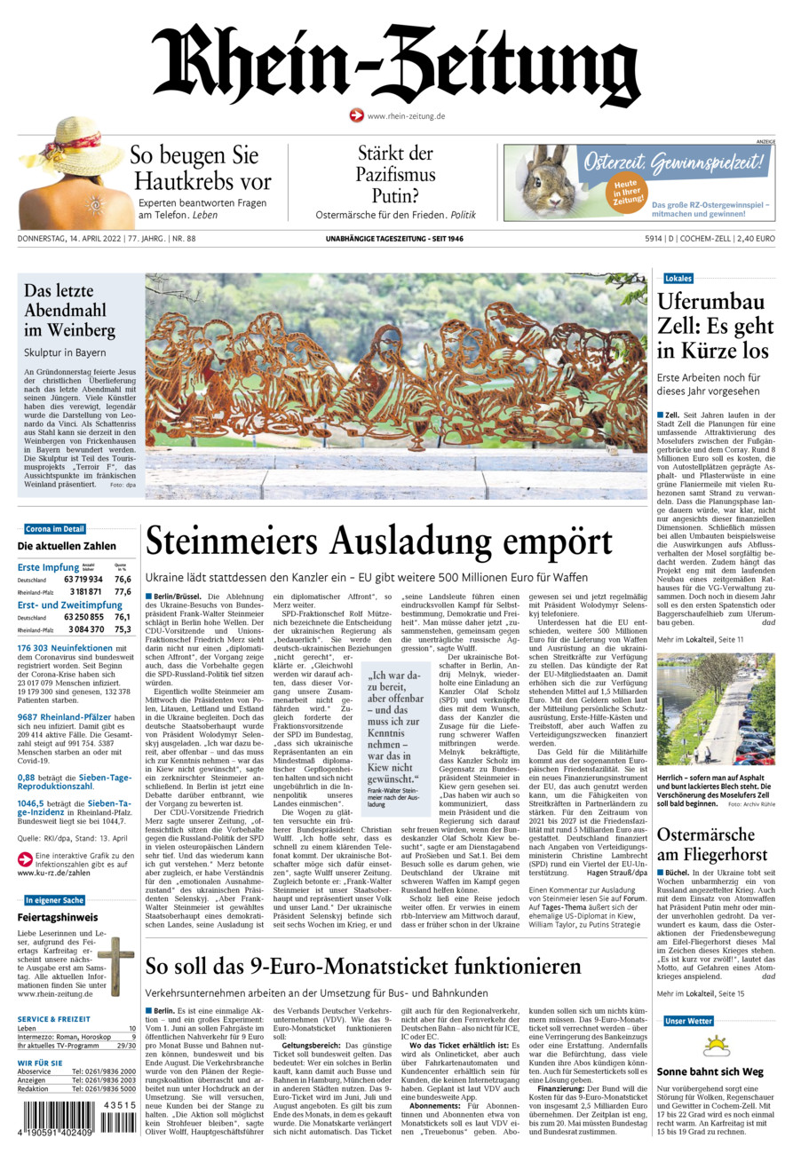 Rhein-Zeitung Kreis Cochem-Zell vom Donnerstag, 14.04.2022