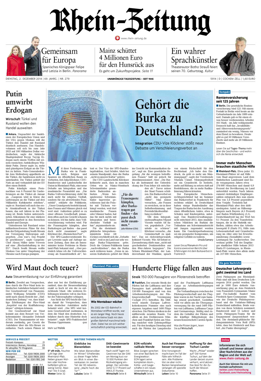 Rhein-Zeitung Kreis Cochem-Zell vom Dienstag, 02.12.2014
