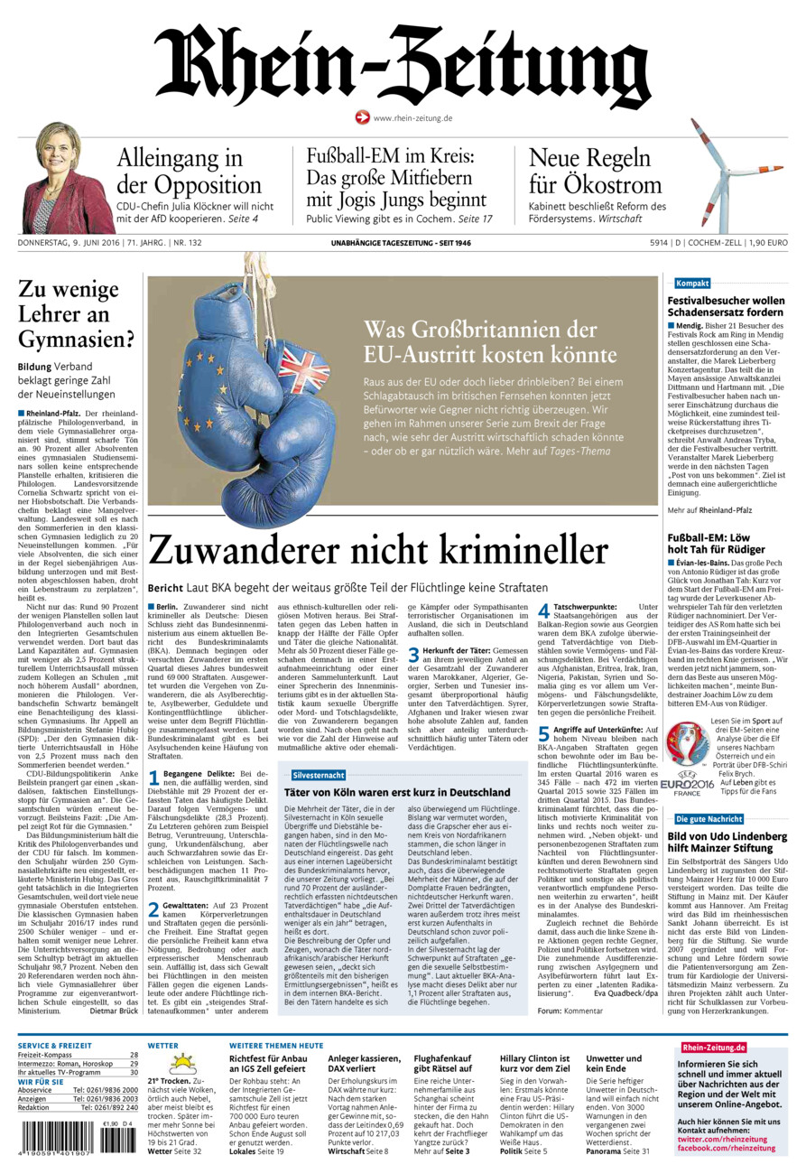 Rhein-Zeitung Kreis Cochem-Zell vom Donnerstag, 09.06.2016