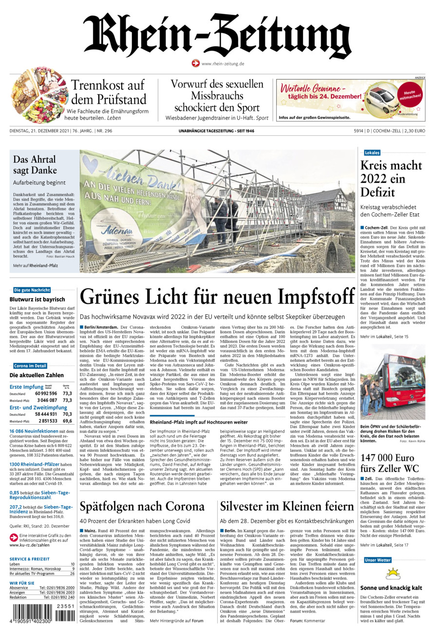 Rhein-Zeitung Kreis Cochem-Zell vom Dienstag, 21.12.2021