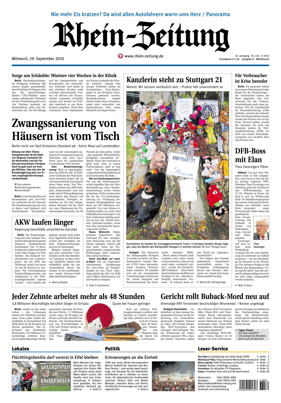 Rhein-Zeitung Kreis Cochem-Zell vom Mittwoch, 29.09.2010