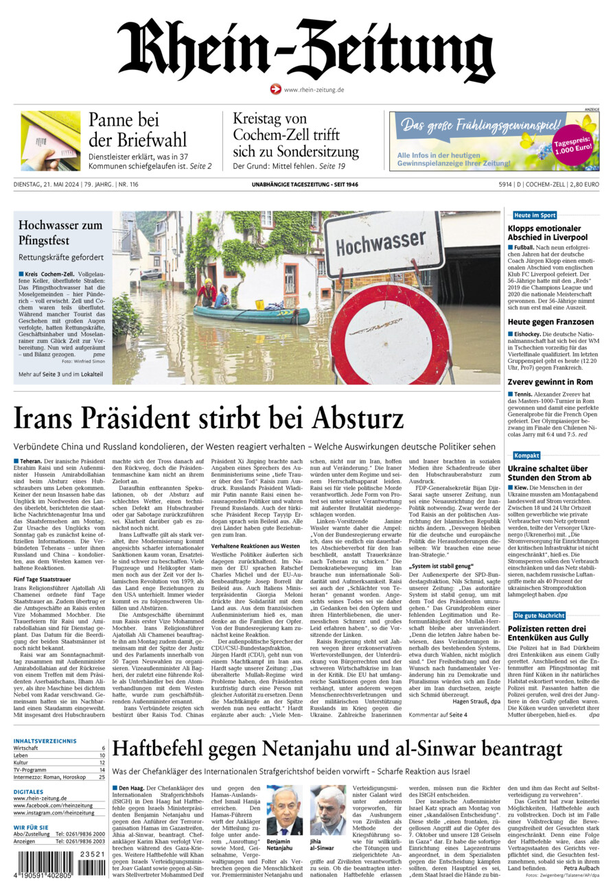 Rhein-Zeitung Kreis Cochem-Zell vom Dienstag, 21.05.2024