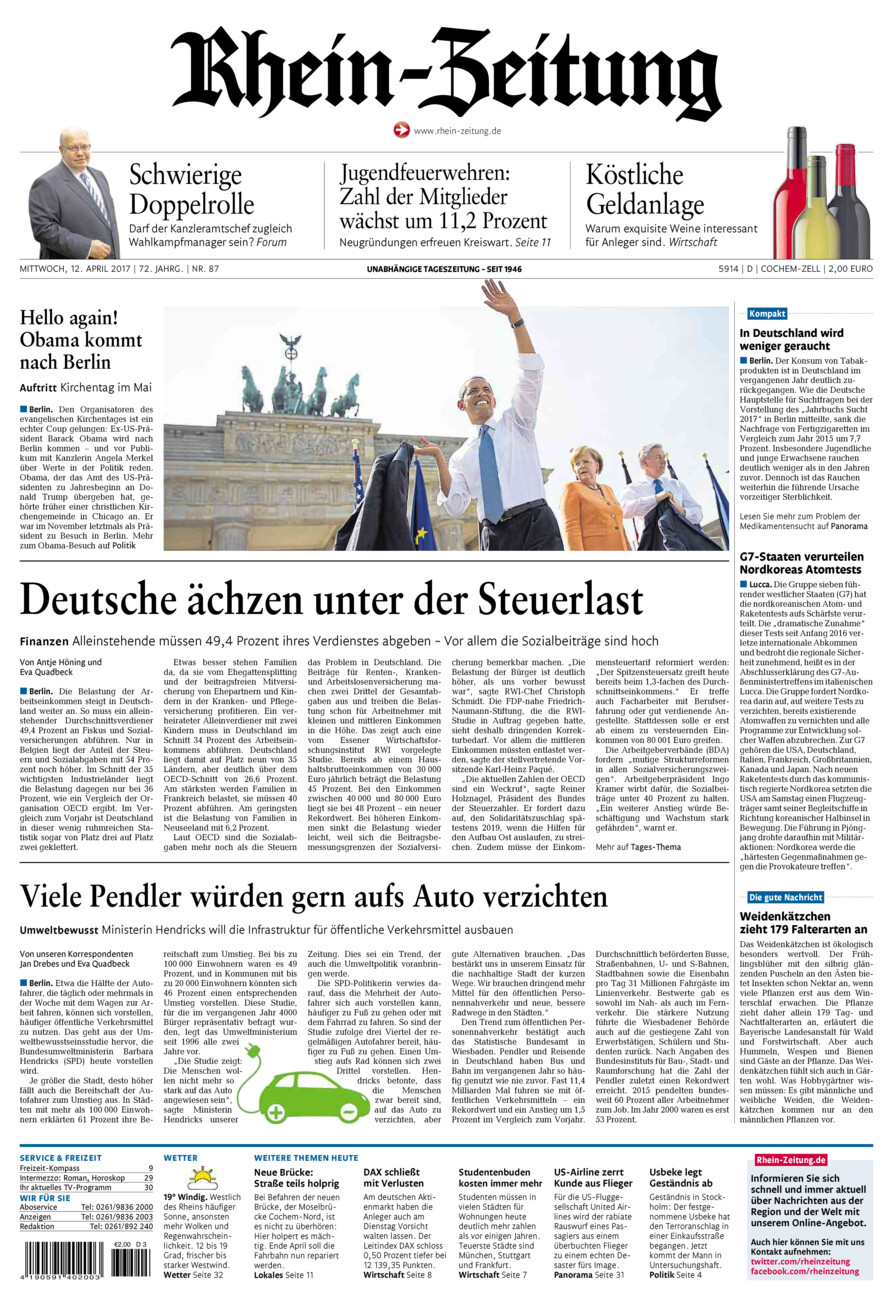 Rhein-Zeitung Kreis Cochem-Zell vom Mittwoch, 12.04.2017