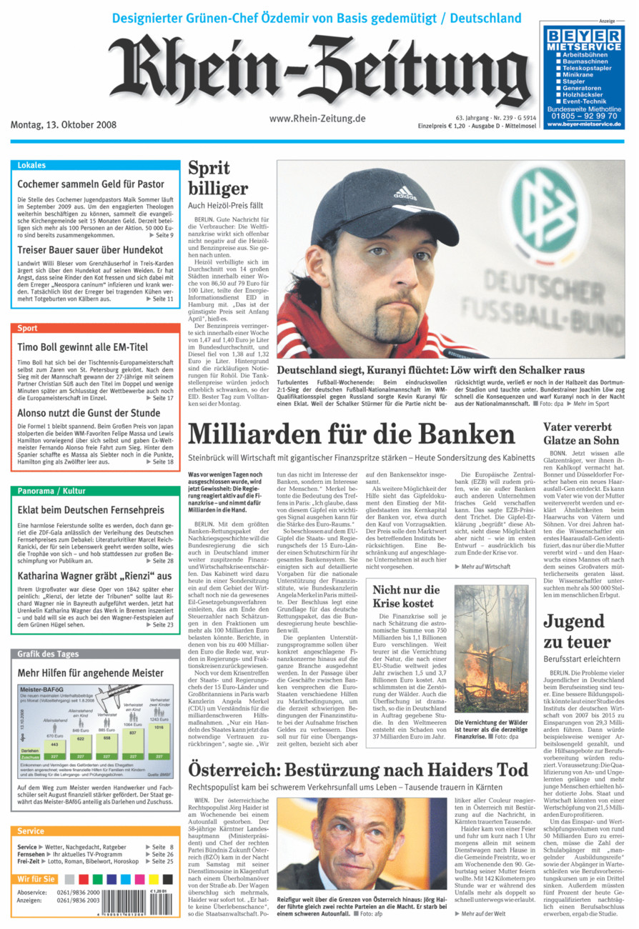 Rhein-Zeitung Kreis Cochem-Zell vom Montag, 13.10.2008