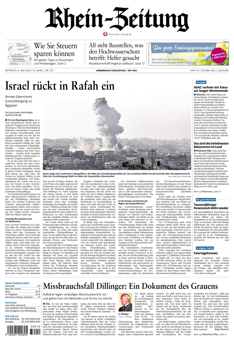 Rhein-Zeitung Kreis Cochem-Zell vom Mittwoch, 08.05.2024