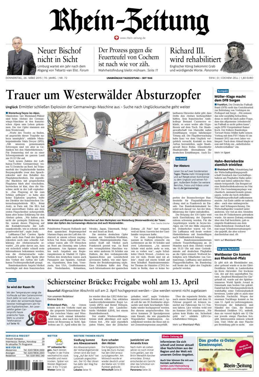 Rhein-Zeitung Kreis Cochem-Zell vom Donnerstag, 26.03.2015