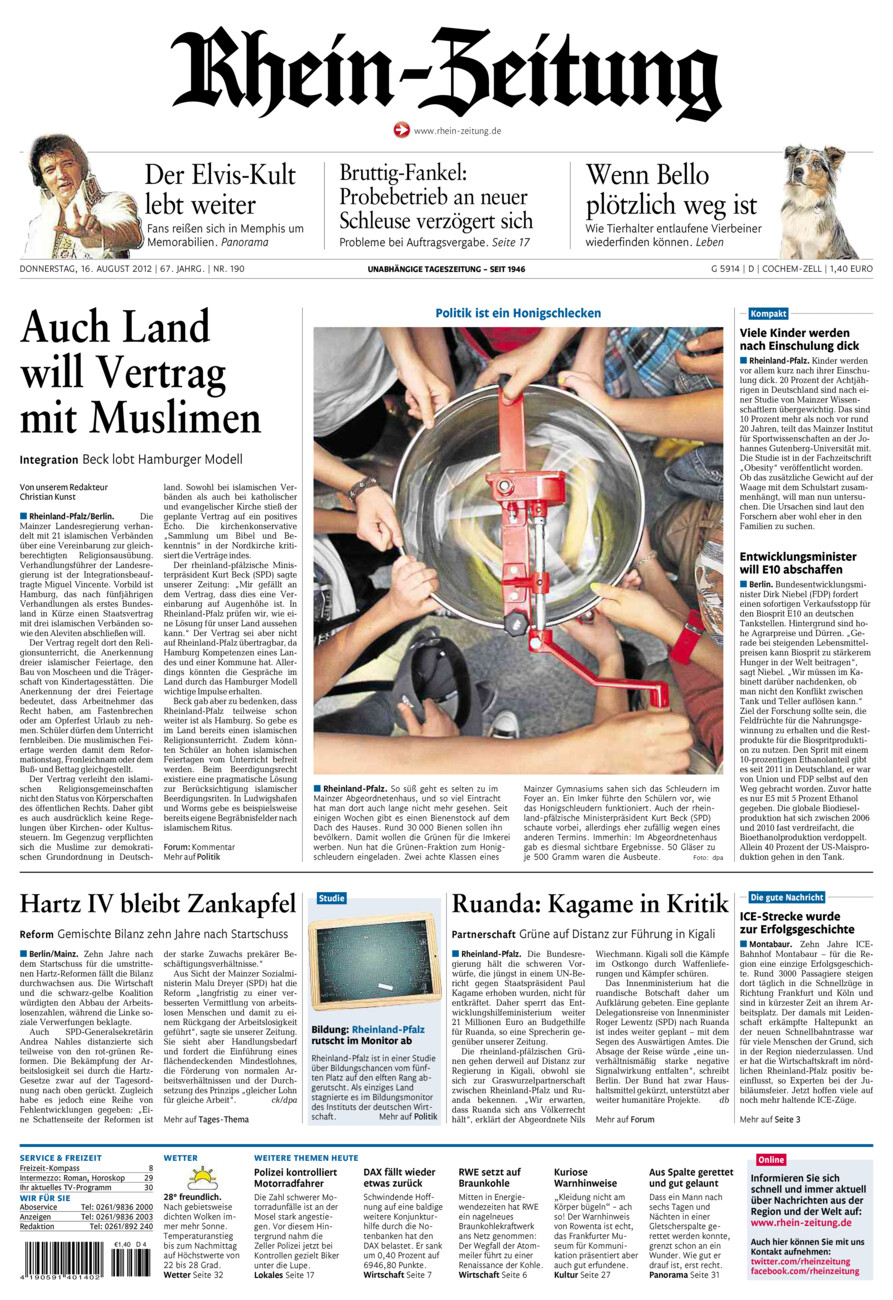 Rhein-Zeitung Kreis Cochem-Zell vom Donnerstag, 16.08.2012