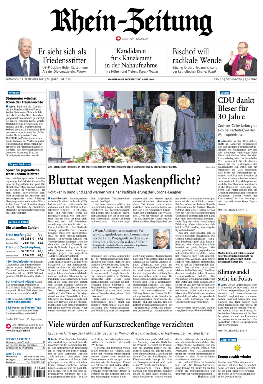 Rhein-Zeitung Kreis Cochem-Zell vom Mittwoch, 22.09.2021