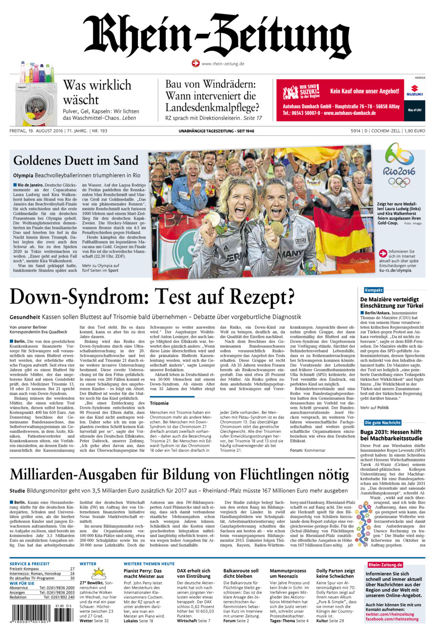 Rhein-Zeitung Kreis Cochem-Zell vom Freitag, 19.08.2016