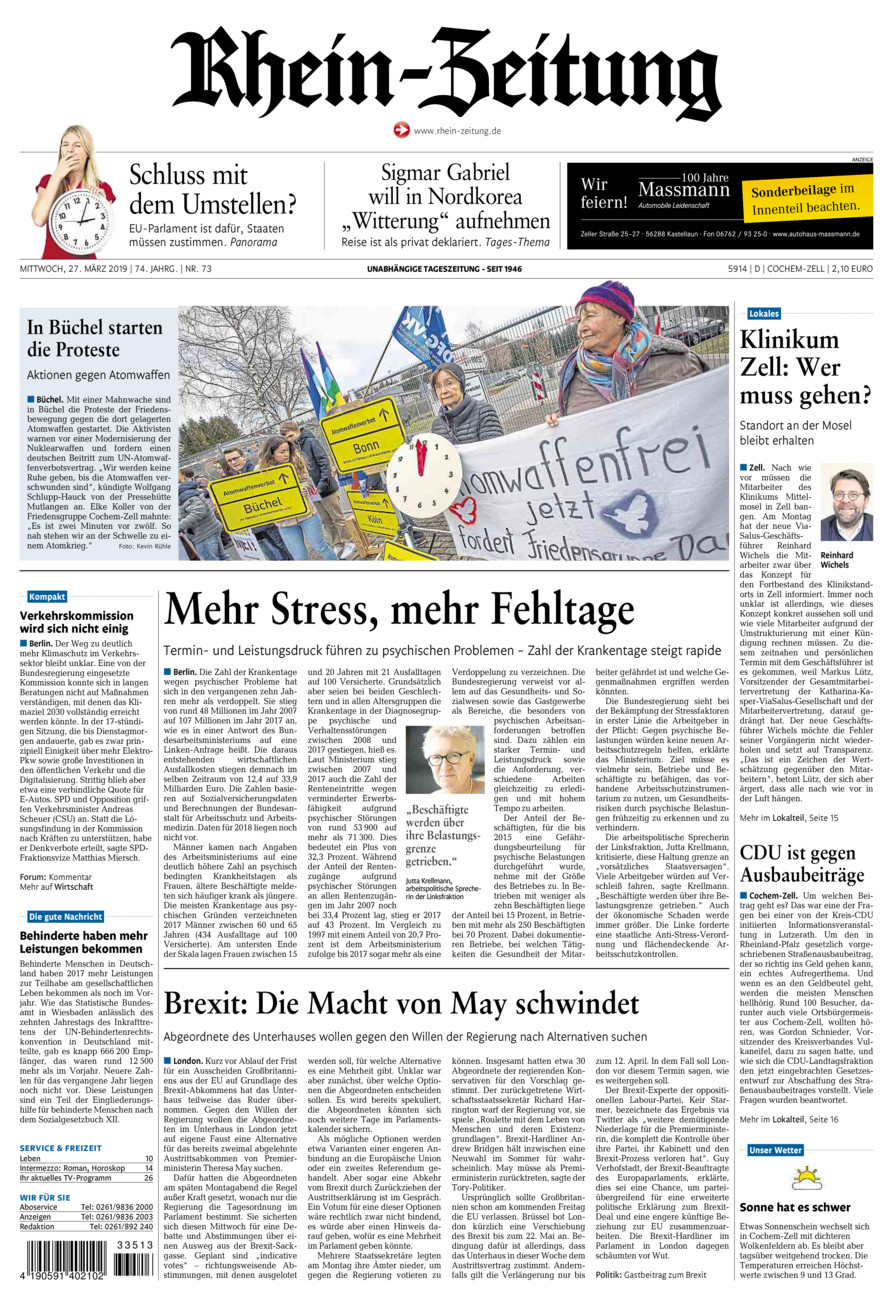 Rhein-Zeitung Kreis Cochem-Zell vom Mittwoch, 27.03.2019
