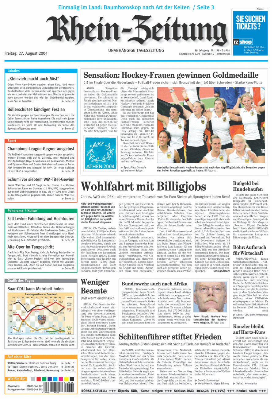 Rhein-Zeitung Kreis Cochem-Zell vom Freitag, 27.08.2004