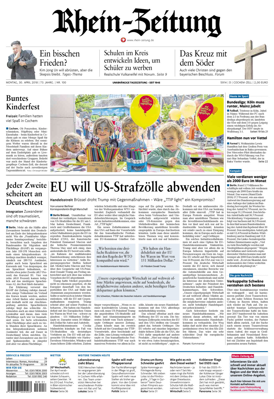 Rhein-Zeitung Kreis Cochem-Zell vom Montag, 30.04.2018