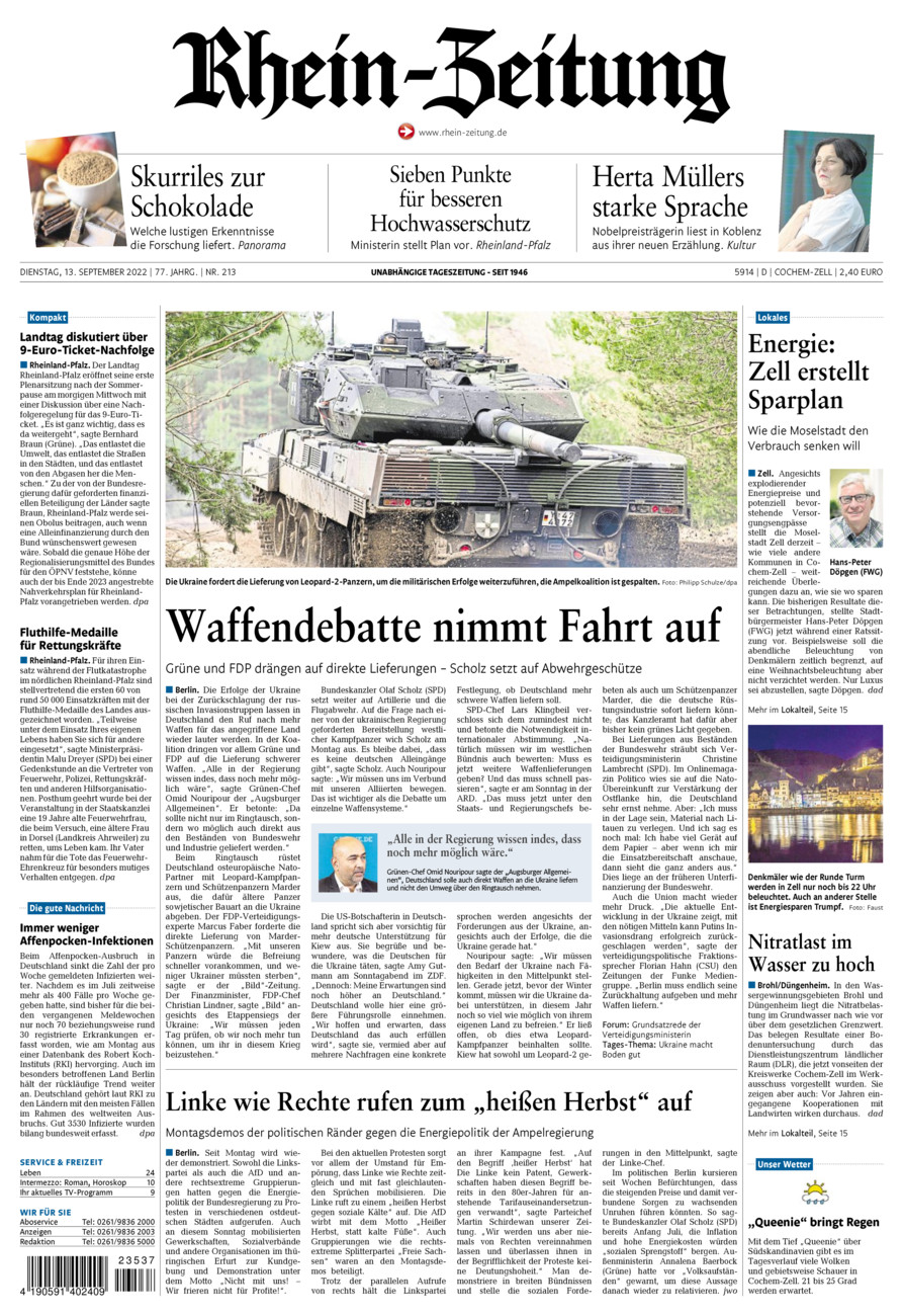 Rhein-Zeitung Kreis Cochem-Zell vom Dienstag, 13.09.2022