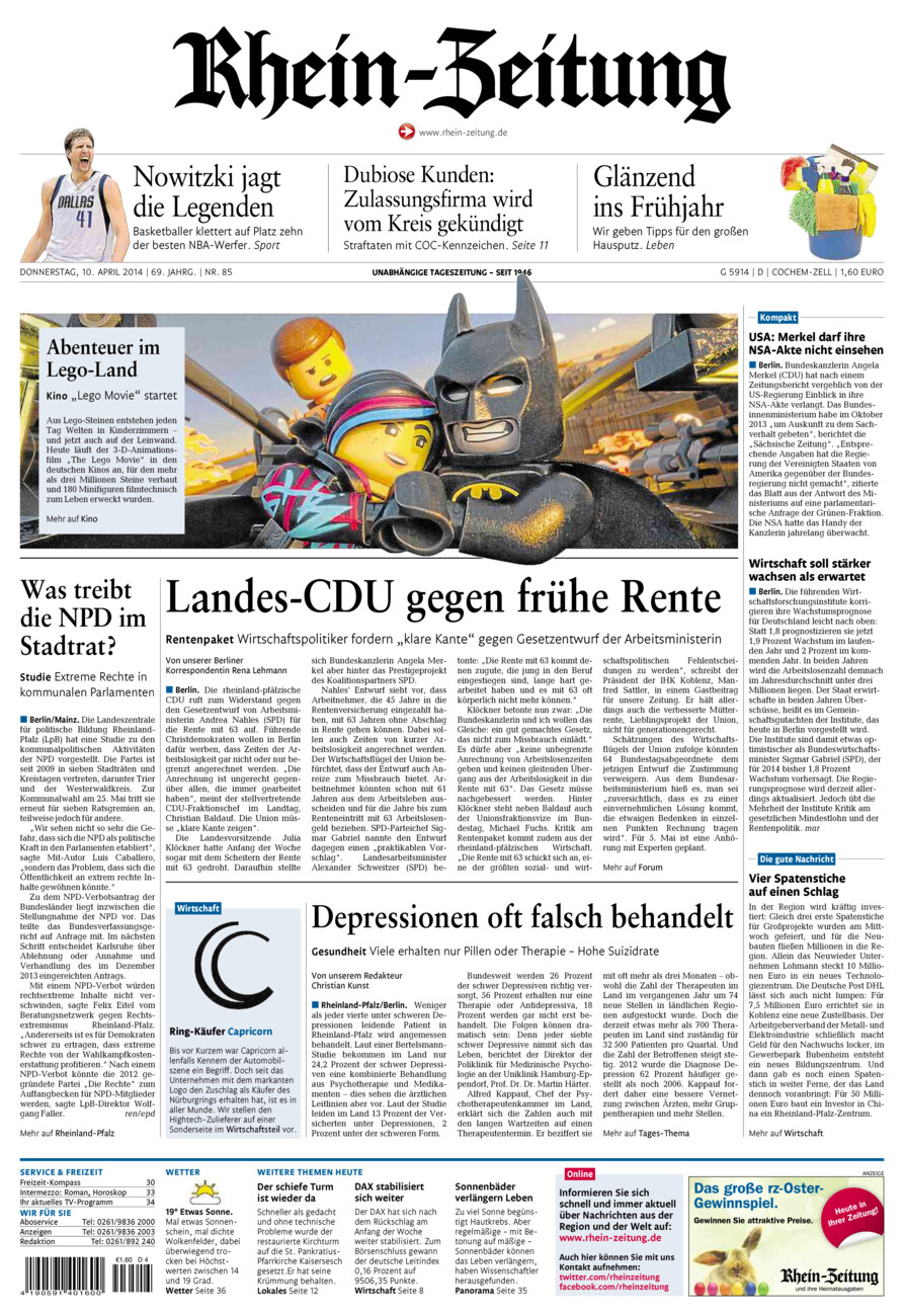 Rhein-Zeitung Kreis Cochem-Zell vom Donnerstag, 10.04.2014
