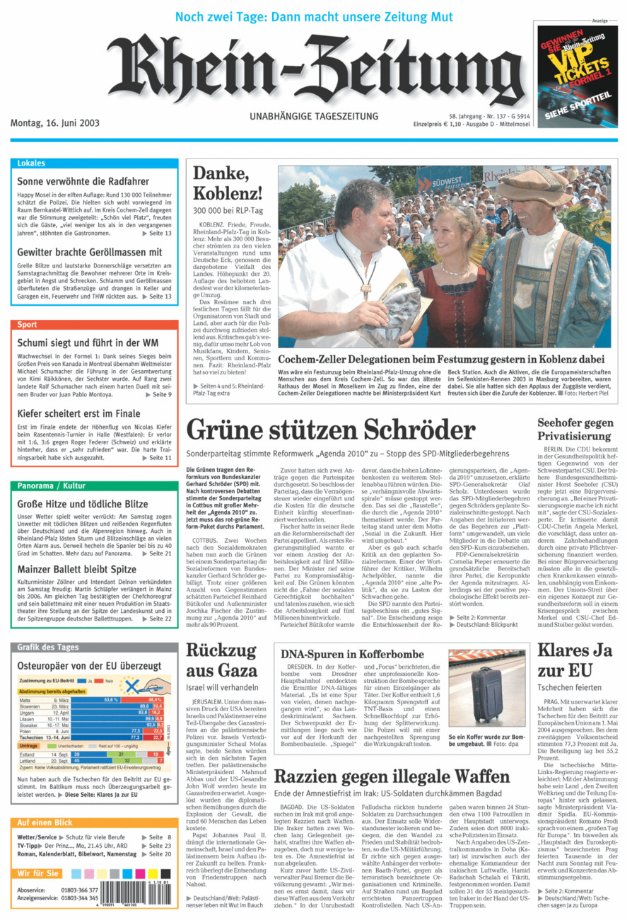 Rhein-Zeitung Kreis Cochem-Zell vom Montag, 16.06.2003