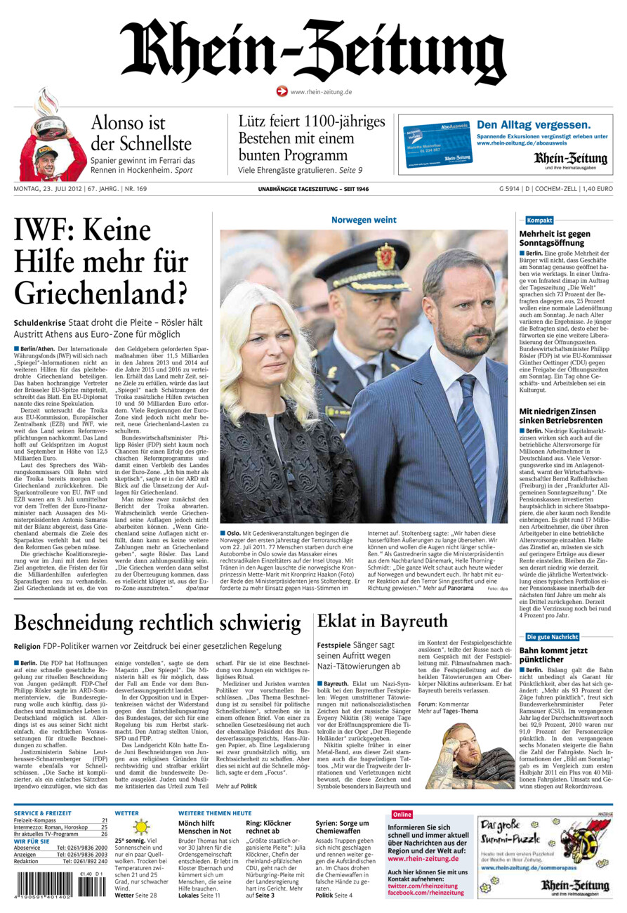 Rhein-Zeitung Kreis Cochem-Zell vom Montag, 23.07.2012