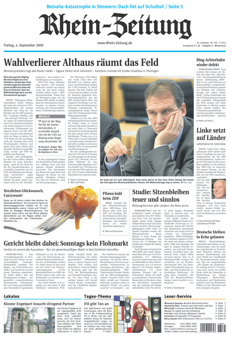 Rhein-Zeitung Kreis Cochem-Zell vom Freitag, 04.09.2009