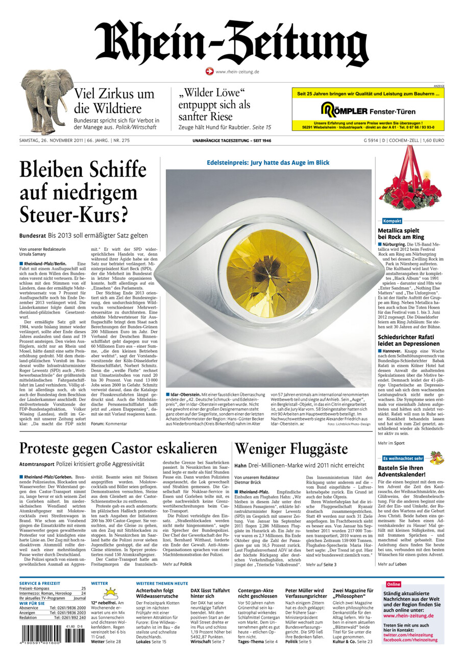 Rhein-Zeitung Kreis Cochem-Zell vom Samstag, 26.11.2011