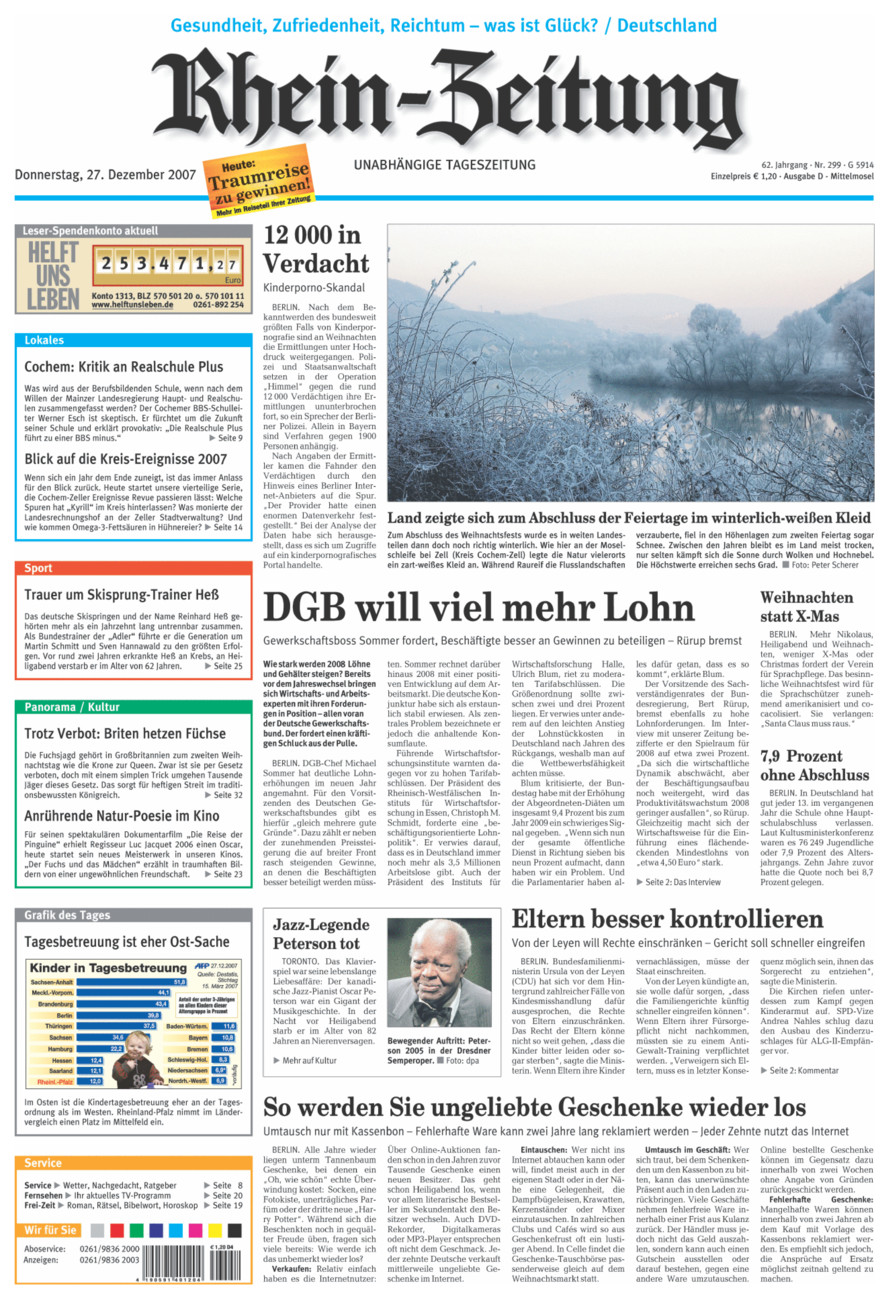 Rhein-Zeitung Kreis Cochem-Zell vom Donnerstag, 27.12.2007