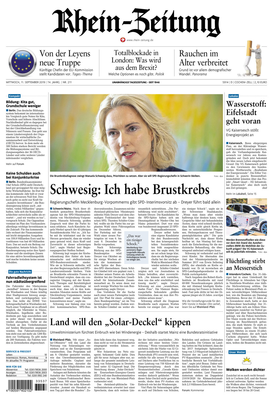 Rhein-Zeitung Kreis Cochem-Zell vom Mittwoch, 11.09.2019