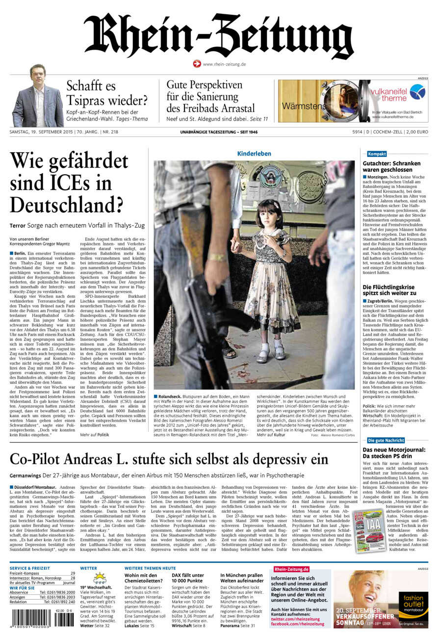 Rhein-Zeitung Kreis Cochem-Zell vom Samstag, 19.09.2015