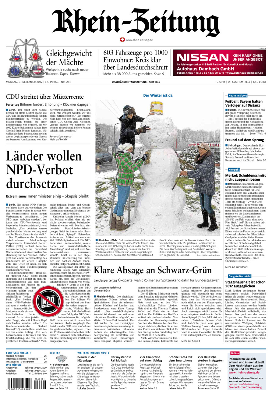 Rhein-Zeitung Kreis Cochem-Zell vom Montag, 03.12.2012