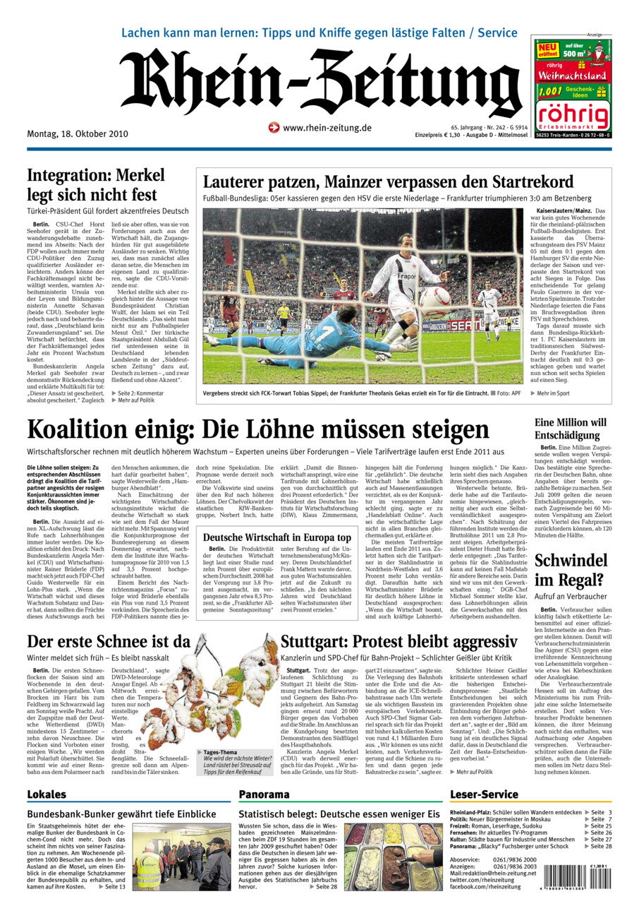 Rhein-Zeitung Kreis Cochem-Zell vom Montag, 18.10.2010