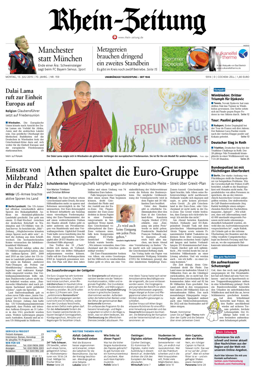 Rhein-Zeitung Kreis Cochem-Zell vom Montag, 13.07.2015
