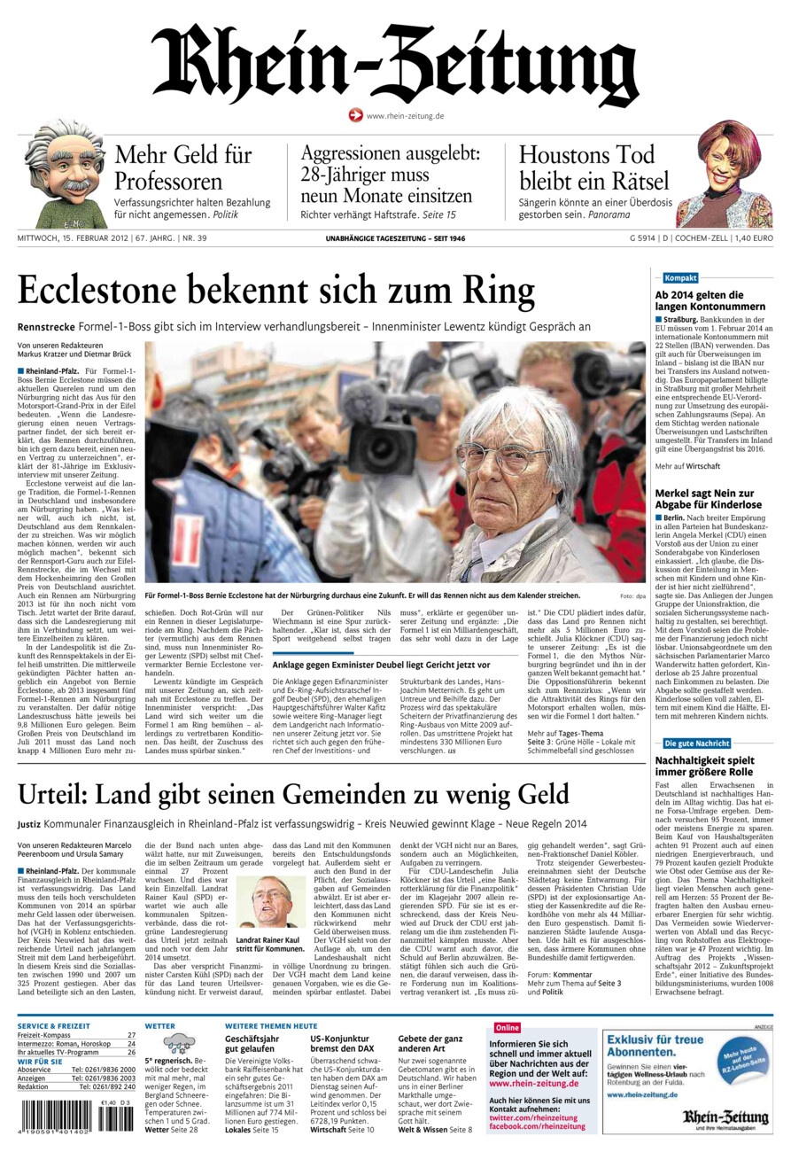Rhein-Zeitung Kreis Cochem-Zell vom Mittwoch, 15.02.2012