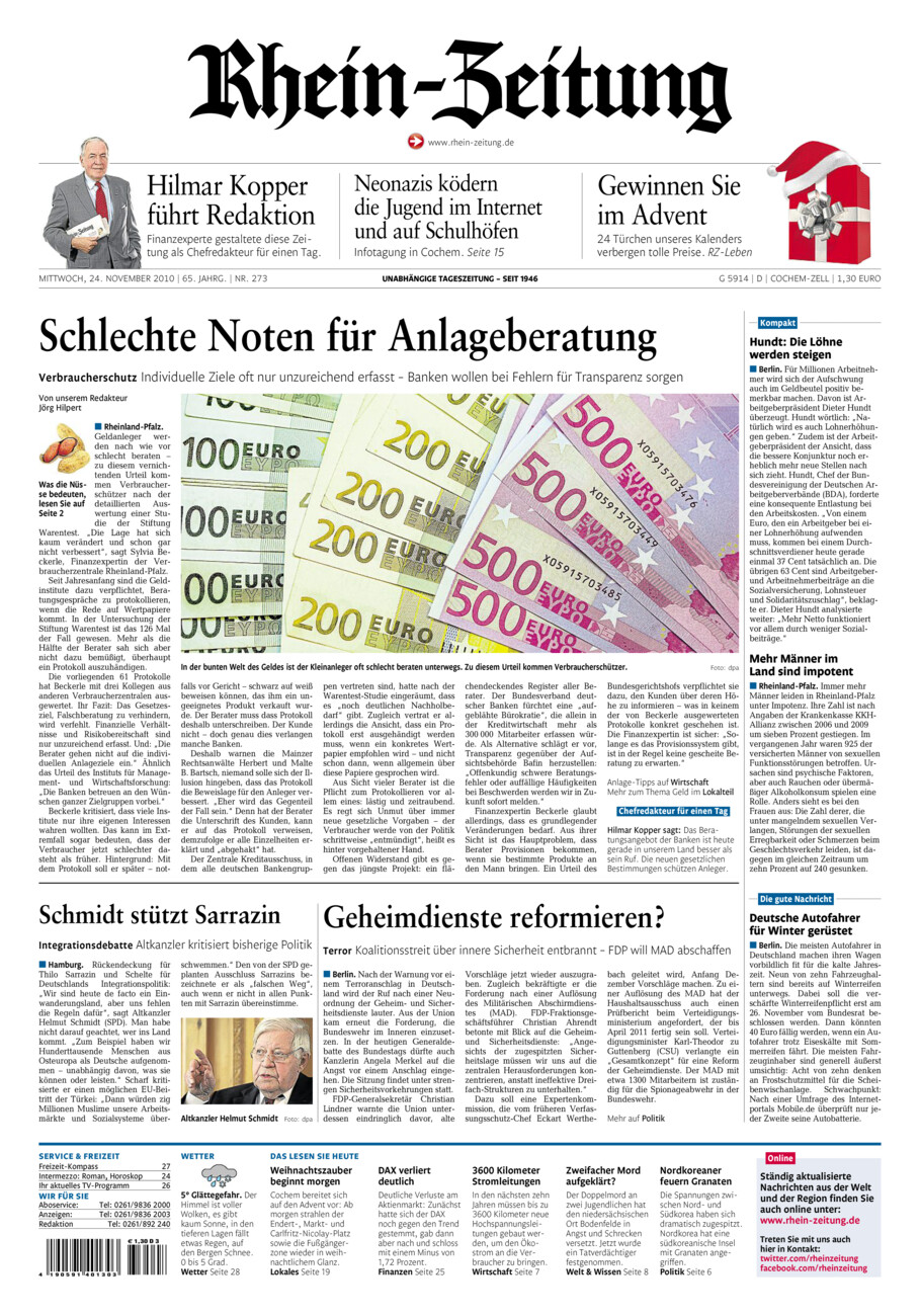 Rhein-Zeitung Kreis Cochem-Zell vom Mittwoch, 24.11.2010