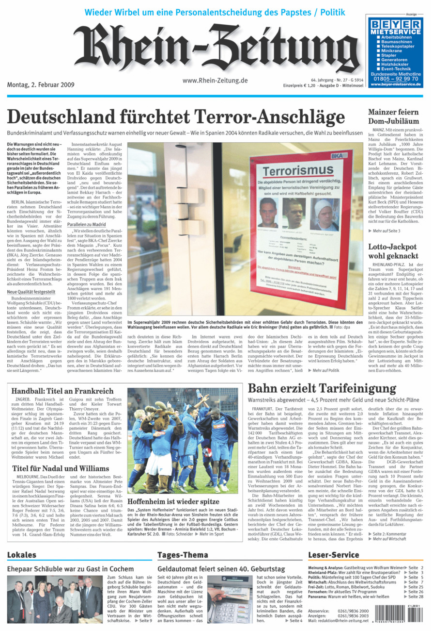 Rhein-Zeitung Kreis Cochem-Zell vom Montag, 02.02.2009