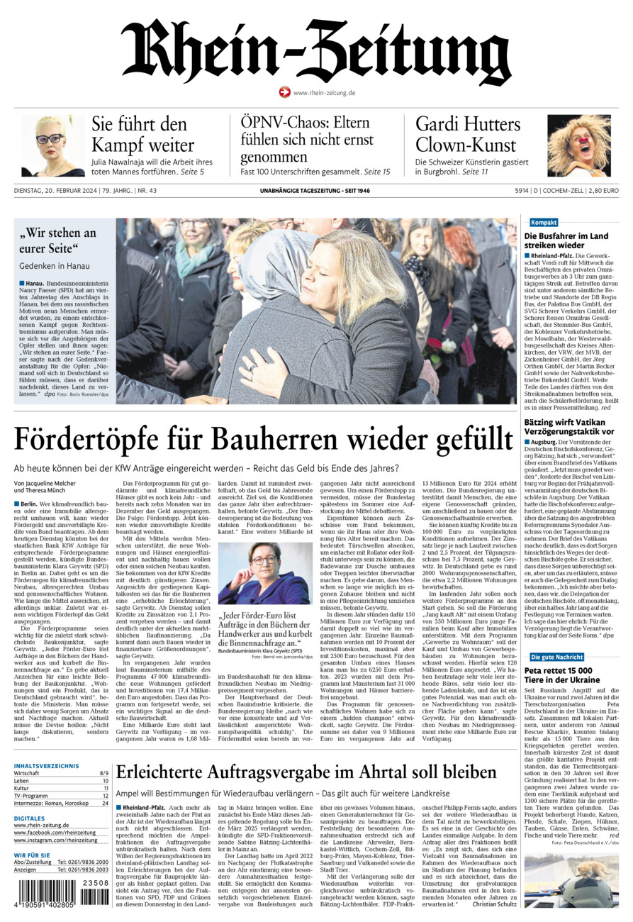Rhein-Zeitung Kreis Cochem-Zell vom Dienstag, 20.02.2024