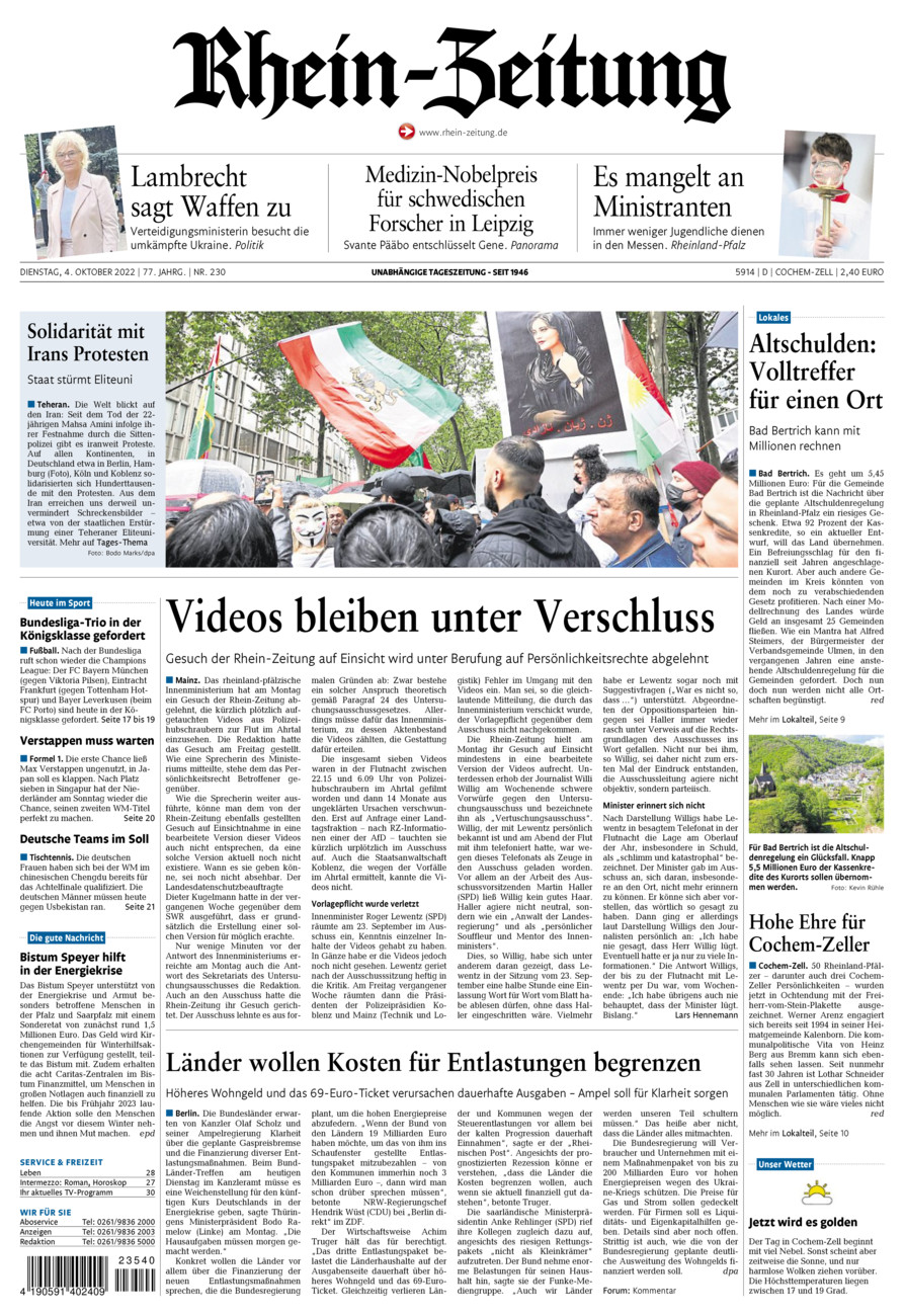 Rhein-Zeitung Kreis Cochem-Zell vom Dienstag, 04.10.2022