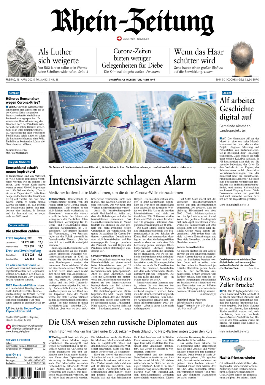 Rhein-Zeitung Kreis Cochem-Zell vom Freitag, 16.04.2021