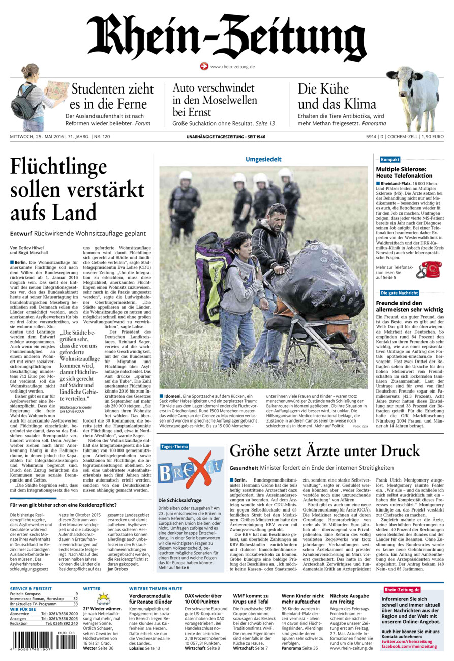 Rhein-Zeitung Kreis Cochem-Zell vom Mittwoch, 25.05.2016