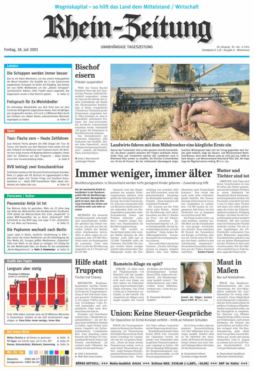 Rhein-Zeitung Kreis Cochem-Zell vom Freitag, 18.07.2003
